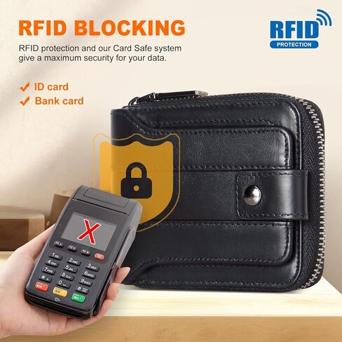 محفظة بسحاب للرجال، سحاب من الجلد الطبيعي حول المحفظة RFID تحجب نافذة الهوية ثنائية الطي، محفظة بسحاب مع جيب للعملات المعدنية in Kuwait