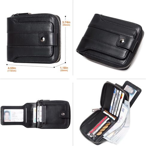 محفظة بسحاب للرجال، سحاب من الجلد الطبيعي حول المحفظة RFID تحجب نافذة الهوية ثنائية الطي، محفظة بسحاب مع جيب للعملات المعدنية in Kuwait