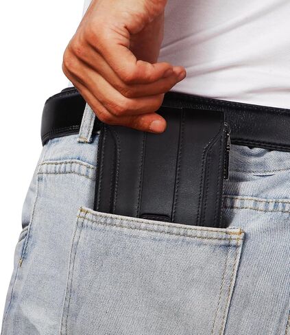 محفظة بسحاب للرجال، سحاب من الجلد الطبيعي حول المحفظة RFID تحجب نافذة الهوية ثنائية الطي، محفظة بسحاب مع جيب للعملات المعدنية in Kuwait