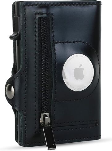 RFID Blocking Genuine Minimalist Leather Airtags Wallets for men With Zipper pocket with 10 Slot Credit Cards in Saudi Arabia
