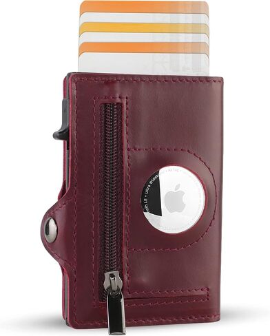 RFID Blocking Genuine Minimalist Leather Airtags Wallets for men With Zipper pocket with 10 Slot Credit Cards in Saudi Arabia