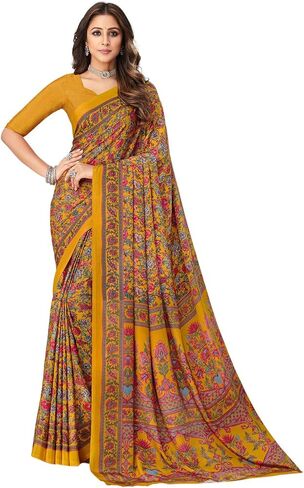 ساري حريمي من SIRIL مطبوع عليه زهور من الكريب الحريري مع قطعة بلوزة غير مخيطة in Kuwait