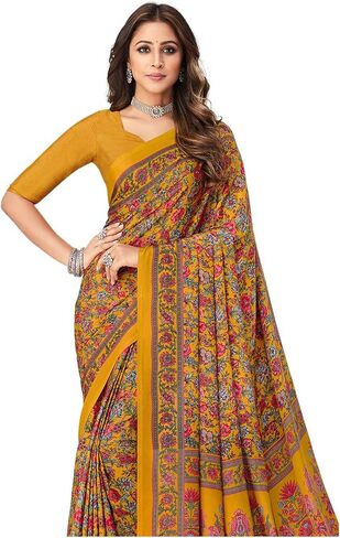 ساري حريمي من SIRIL مطبوع عليه زهور من الكريب الحريري مع قطعة بلوزة غير مخيطة in Kuwait