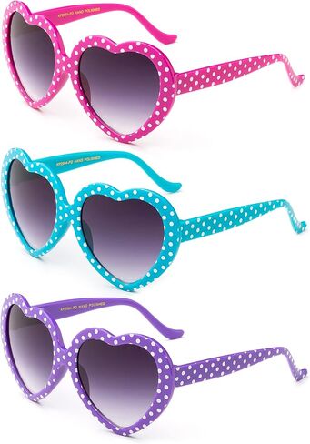 Kyra Kids Heart Sunglasses Girls Heart Shaped Sunglasses Polka Dots Cute Vintage Look UV Protection w/Carrying Pouch in Saudi Arabia