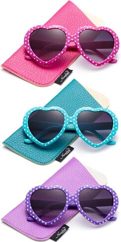 Kyra Kids Heart Sunglasses Girls Heart Shaped Sunglasses Polka Dots Cute Vintage Look UV Protection w/Carrying Pouch in Saudi Arabia
