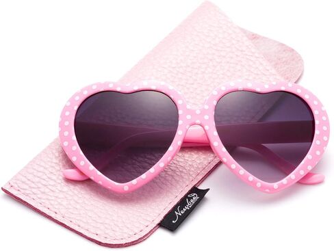 Kyra Kids Heart Sunglasses Girls Heart Shaped Sunglasses Polka Dots Cute Vintage Look UV Protection w/Carrying Pouch in Saudi Arabia
