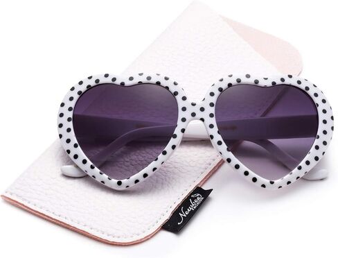 Kyra Kids Heart Sunglasses Girls Heart Shaped Sunglasses Polka Dots Cute Vintage Look UV Protection w/Carrying Pouch in Saudi Arabia