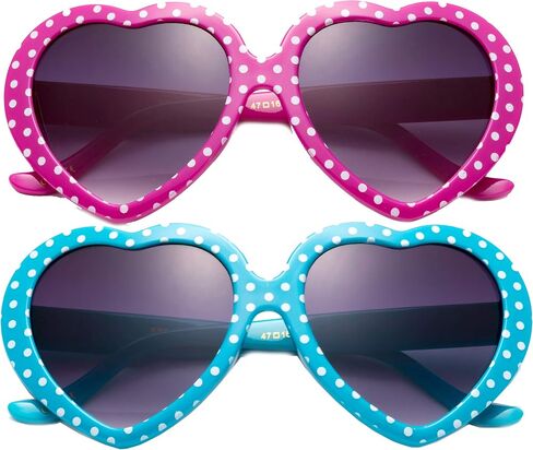 Kyra Kids Heart Sunglasses Girls Heart Shaped Sunglasses Polka Dots Cute Vintage Look UV Protection w/Carrying Pouch in Saudi Arabia
