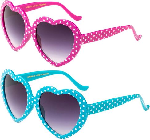 Kyra Kids Heart Sunglasses Girls Heart Shaped Sunglasses Polka Dots Cute Vintage Look UV Protection w/Carrying Pouch in Saudi Arabia