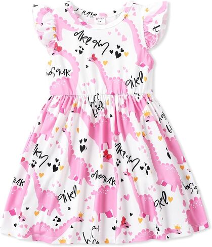 PATPAT Toddler & Baby Girl Dresses: Unicorn Print, Ruffle Sleeve, Dinosaur Skirt for Kids,18-24 Months to 5-6 Years in Saudi Arabia