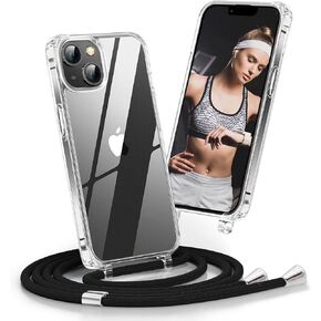 Crossbody for iPhone 13 Case,Necklace Mobile Phone Cover with Cord Strap Adjustable Length Lanyard Rope Shockproof Hands-Free Clear Phone Cover for iPhone 13-Black