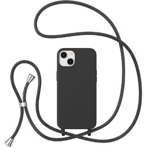 ZTOFERA Crossbody Case for iPhone 14 Plus with Lanyard Strap Adjustable Rope Liquid Silicone Soft Cover for iPhone 14 Plus 6.7 inch-Black