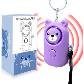 Personal Alarm Keychain - 130dB Safety Self Defense for Women Girl Kids Elderly, Multi-Function with LED Light, Cute Portable Security Safe Sound Siren (Purple)