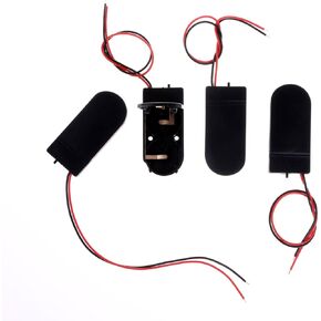 2 x 3V CR2032 Spring Clip Black Plastic Button Battery Holder Case with 6 Inch Wire Lead ON-Off Switch.(Black,4 Pcs)