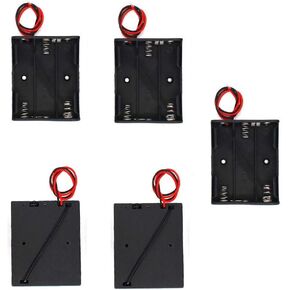 5PCS 3 x 1.5V AAA Battery Spring Clip Plastic Storage Box 3 Slots x 1.5V AAA Battery Case Holder Black Red Wire Leads (3AAA)
