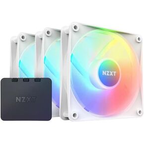 حزمة ثلاثية أساسية NZXT F120 RGB - RF-C12TF-W1-3 x 120 مم مراوح RGB مثبتة على المحور مع وحدة تحكم RGB - 8 مصابيح LED قابلة للتوجيه بشكل فردي - شفرات شبه شفافة - ضغط ثابت عالي وتدفق هواء - أبيض in Kuwait