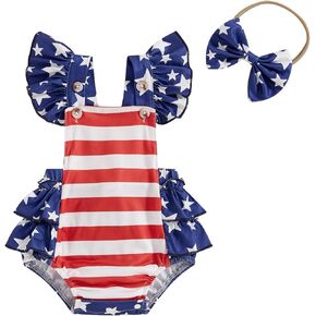 FYBITBO Newborn 4th Of July Outfits Baby Girl American Flag Rompers Ruffle Bodysuit Infant Independence Day Clothes