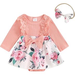 Douhoow Infant Baby Girl Romper Dress Baby Girl Ruffle Romper Festival Clothes Fall Winter Outfits with Headband