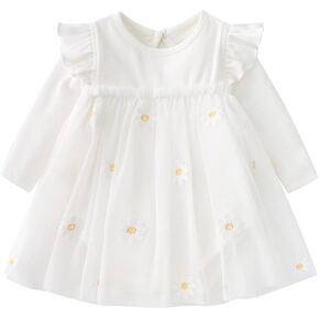 Vivobiniya Toddler Girl Ruffle Daisy Tulle Bodysuit Dress Baby Girl romper long short sleeve clothes