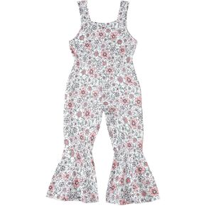 Emmababy Toddler Floral Flare Leg Jumpsuit Baby Girl Bell Bottom Romper Strawberry Suspender Overall Kids Sleeveless Playsuit