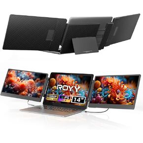 Laptop Screen Extender Triple Extended - Portable Monitor 14" FHD 1080P IPS Tri Extra Screen Monitor for Laptop with HDMI/USB-C Port for Windows Mac Chrome Surface Switch PS5 Plug n Play Travel Work