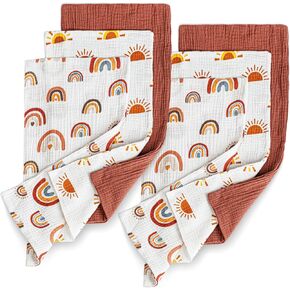 6 Pack Muslin Boho Baby Burp Cloths 100% Cotton Large 20''x10'' Gender Neutral Infant Burp Spit Up Rags for Newborn Unisex Baby Girl or Boy Soft Breathable Burping Washcloths (Boho)