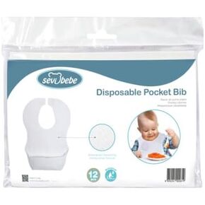 Convenient Disposable Pocket Bibs (Pack of 12) - Perfect for BLW, Restaurants, Traveling, Vacation and On-The-Go Feeding, Mess-Free Mealtimes, Travel-Friendly, Waterproof