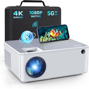 FANGOR 5G WiFi Bluetooth Projector - Native 1080P HD Outdoor Movie Projector , Portable Home Theater Video Projector with Zoom & HiFi Speaker, Compatible with TV Stick/Phone/PC/USB (No Tripod)