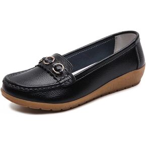 Women's Leather Classic Wedge Moccasins Slip-Ons Casual Walking Driving Shoes