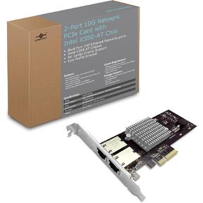 بطاقة Vantec 2-Port PCIe للشبكة 10G مع شريحة Intel X550-AT مع دعامة منخفضة الإطار 9K Jumbo لفتحة PCIe x4/x8/x16 أسود/فضي (UGT-PC300GNA) in Kuwait