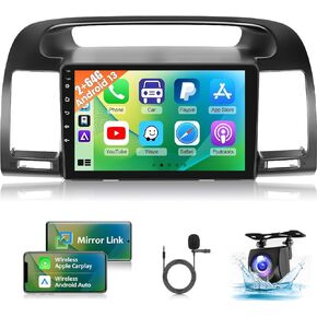 Android 13 Car Stereo for Toyota Camry 2000 2001 2002 2003 2004 2005 2006 - [2+64G] 9 Inch Touchscreen Camry Radio - Wireless Carplay and Andriod Auto - EQ, Mirror Link, WiFi +AHD Backup Camera + Mic