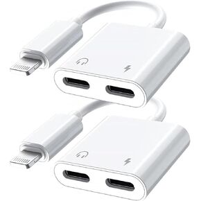 iPhone Headphones Adapter 2 in 1 Dual Lightning Charge Cable Aux Adapter Converter Charging+Call+Music Control Compatible with iPhone 12/11/XS/XR/X/8/7（2 Pack）