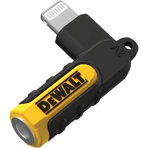 DEWALT 3.5mm to Lightning Adapter — 90-Degree Lightning Female to 3.5mm Male Headphone Jack Adapter for iPhone — Compatible Apple Lightning to 3.5mm Headphone Jack Adapter