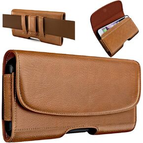 PiTau Belt Case for iPhone 14, 14 Pro, 13, 13 Pro, 12, 12 Pro, 11 Pro, Xs, X, Cell Phone Belt Holder Holster Case with Clip, ID Card Storage Pouch Cover (Fits iPhone with Otterbox Commuter Case) Brown