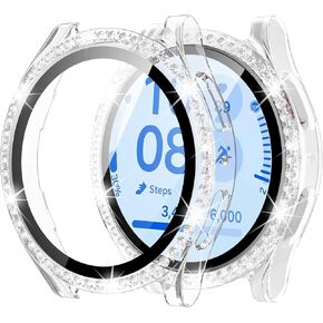 Goton Bling Case Designed for Samsung Galaxy Watch FE 5 4 Screen Protector 40mm Accessories - Glitter Diamond Protective Face Cover with Tempered Glass Film