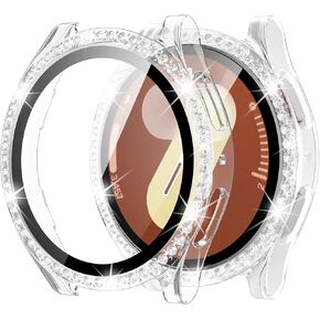 Goton Bling Case Designed for Samsung Galaxy Watch FE 5 4 Screen Protector 40mm Accessories - Glitter Diamond Protective Face Cover with Tempered Glass Film