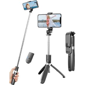 Selfie Stick Tripod Extendable Selfie Stick with Detachable Wireless Remote Shutter Travel Video Tripod Stand Cell Phone Mount Holder Compatible with Smart Phone Android iOS