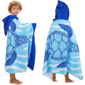 Sea Turtle Kids Beach Towels with Hood 30" x 50" Soft Microfiber Baby Bath Towels Hooded for Toddlers Boys Girls Pool Towels Beach Cover up for Kids Ages 0-6