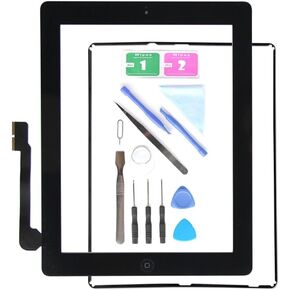 Replacement Screen for iPad 3 A1416 A1403 A1430,iPad3 Touch Screen Digitizer Front Glass Assembly Black -Includes Home Button +Camera Holder+ PreInstalled Adhesive +Tools Kit