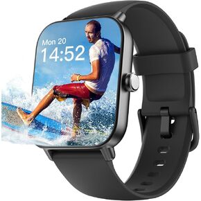 Smart Watch for Men Women (Answer/Make Calls) 1.8" HD Screen Compatible with iPhone/Android IP68 Waterproof Alexa Built-in Heart Rate and Sleep Monitor 110+ Sports Modes Tracker Watch (Black)
