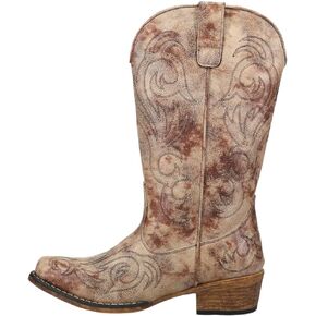 ROPER Womens Riley Embroidery Snip Toe Casual Boots Mid Calf Mid Heel 2-3" - Brown