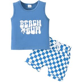 Yanmucy Baby Boy Summer Clothes Set Solid Sleeveless Tank Top Checkered Plaid Short 2PCS Cute Infant Toddler Boy Outfits