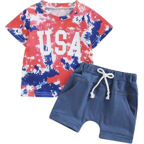 Ayalinggo Toddler Boy Clothes 4th Of July Baby Patriotic Short Set USA Tie Dye Shirt For Kids Independent day Summer Outfits