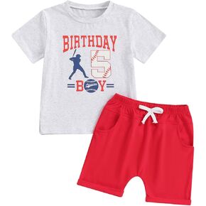 Toddler Baby Boy Birthday Outfit Baseball Birthday Boy T Shirt and Elastic Pocket Shorts Summer Clothes 2 Piece Sets
