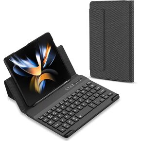 Compatible with Samsung Galaxy Z fold 6/5/4/3/2, Google Pixel Fold Mini Wireless Bluetooth Keyboard Leather Case, Easy to Carry, Typing Comfortable - Black