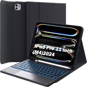GreenLaw iPad Pro 11 inch Case with Keyboard(M4) 2024, Detachable Wireless Keyboard Case, Stain-Resistant Surface, 7-Color Backlit, Multi-Touch Trackpad, 2 Device Connection, Black