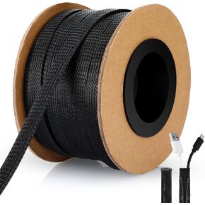 300 Feet 1/4 Inch Wire Loom PET Expandable Braided Sleeving Braided Sleeve for TV, Computer, Home Theater (Black)
