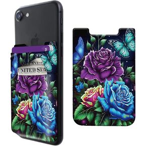Rossy Cell Phone Wallet Adhesive Card Holder Stick on Wallet Pocket Lycra Credit Card ID Case With Art Moon Stars Stylish Pattern for Back of Phone for All Smartphones