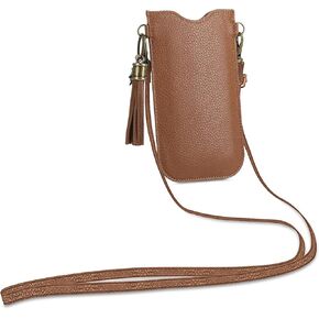 حامل الهاتف الجلدي العالمي كاليبري (6.1 بوصة) - حامل الهاتف الذكي من الجلد الطبيعي مع حزام رقبة قابل للفصل - بني in Kuwait