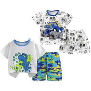 Toddler Boy Summer Clothes Outfits Kids Cotton Dinosaurs Pictorial Short Sleeve Shirt Shorts Set